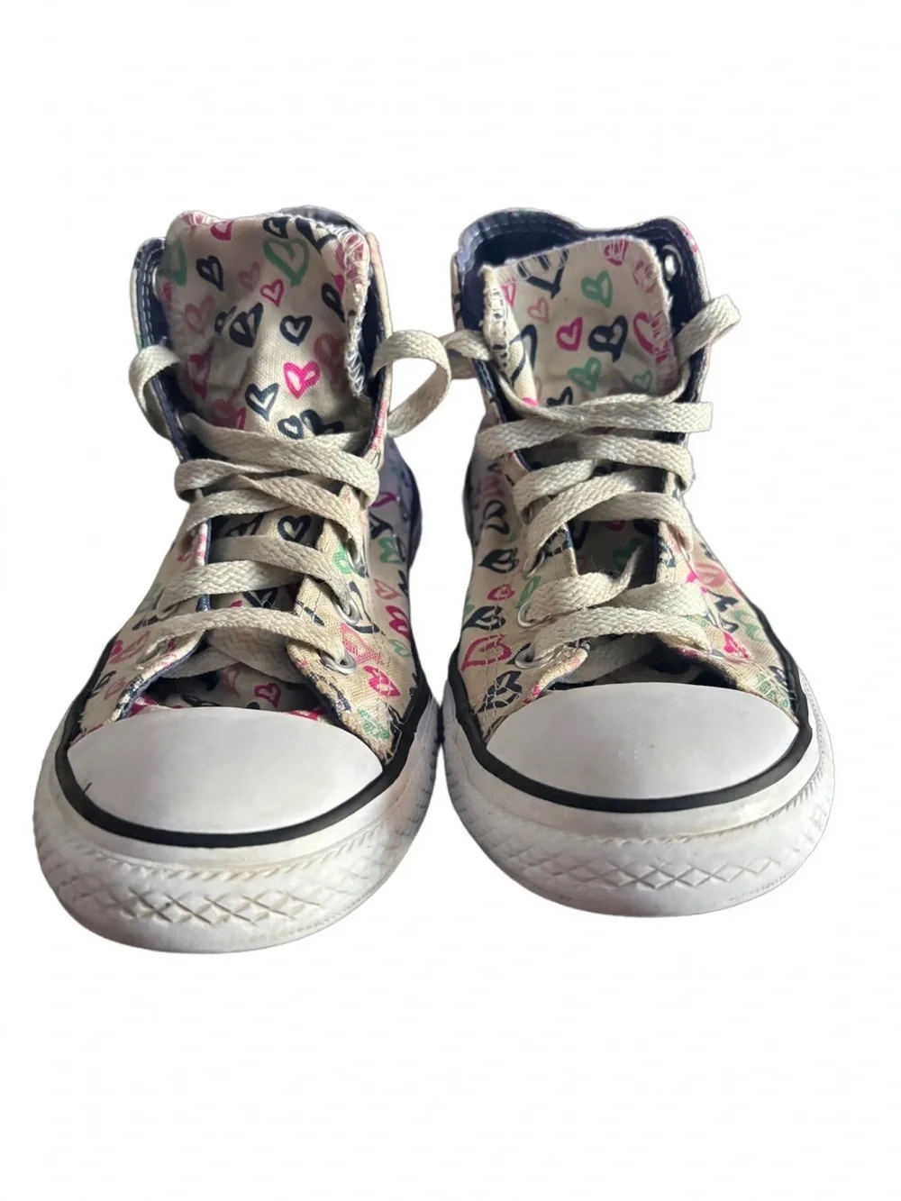 Converse Chuck Taylor All Star Hi Hearts - Youth US 3 Cream Multi-Color Hearts